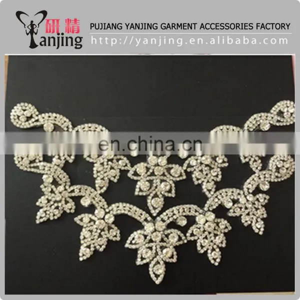 Professional Factory Wholesale White Silver Beaded Crystal Rhinestone Garment Applique Iron-On photo-3