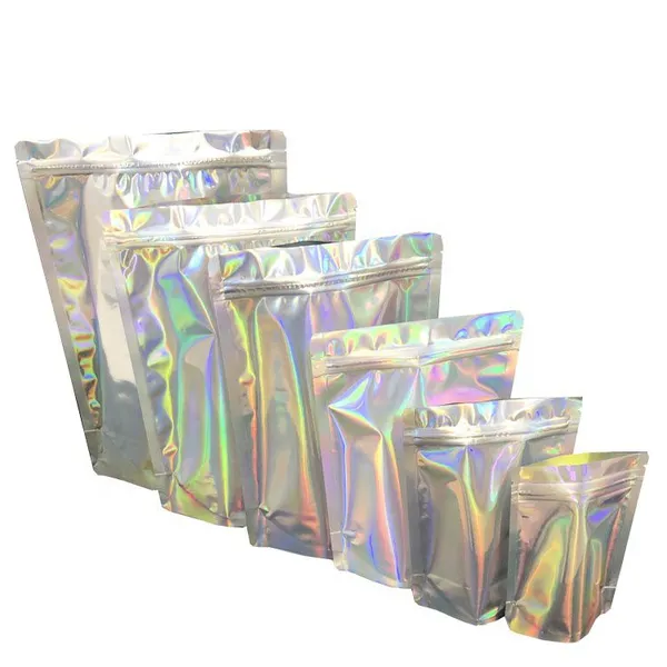 Mylar Stand up Aluminum Foil Holographic Bag With Tear Notch and Zip photo-2
