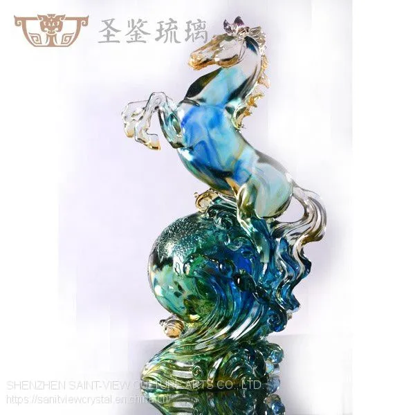 European Featured Crystal Art Glass Liuli Crfat Statue Standing Horse Sculpture photo-3