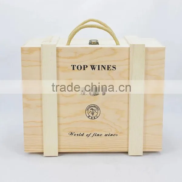 New Arrive Pine Wood Wine Box Wooden Wine Box 4 Bottles Accept Custom photo-6