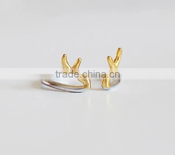 2015 Tiny Delicate Adjustable 925 Sterling Silver Deer Antler Ring photo-5