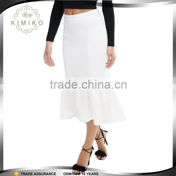 2016 Customized Designs Summer White Scuba Midi Skirt With Tiered Hem
