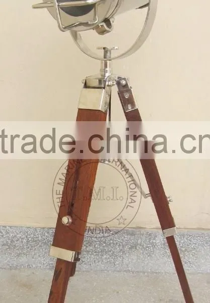 SPOTLIGHT WITH WOODEN TRIPOD STAND - SEARCHLIGHT WITH WOODEN STAND - NAUTICAL SPOTLIGHT photo-3