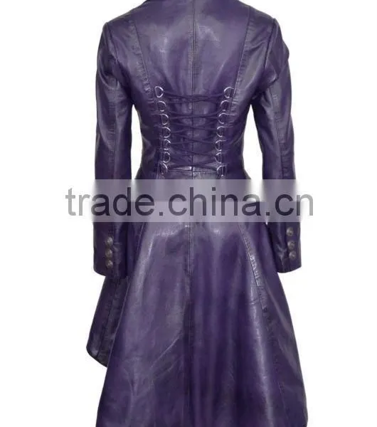 Ladies Edwardian Puple Gothic Style Lace Back Soft Lambskin Real Leather Jacket photo-3