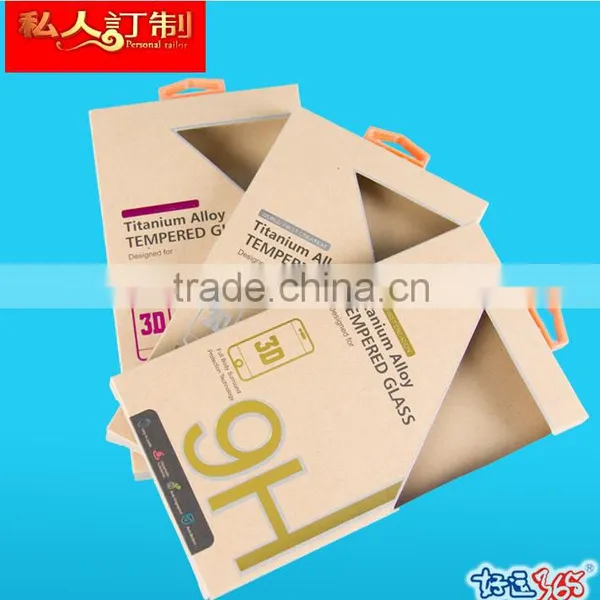 2016 Customized Brown Kraft Paper Box for Tempered Screen Protector With Silver Stamping and Plastic Hanger photo-4