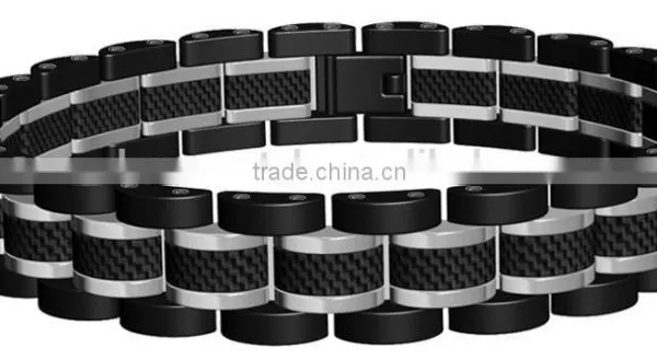 Customer Mens Gold Black Power Element 316L Stainless Steel Bracelet With 2K Carbon Fiber photo-3
