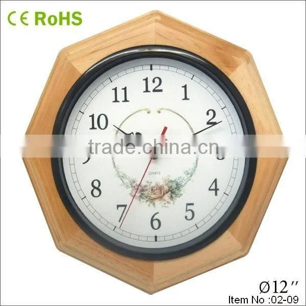 12inch Quartz Wooden Wall Clock Octagonal Wall Clock