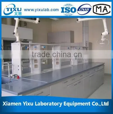 Chemistry Laboratory Wall Bench With Reagent Shelf and Steel Overhead Cabinet photo-2