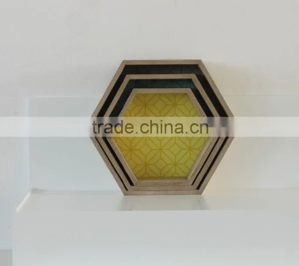 Gray Hexagon Wooden Tray photo-3