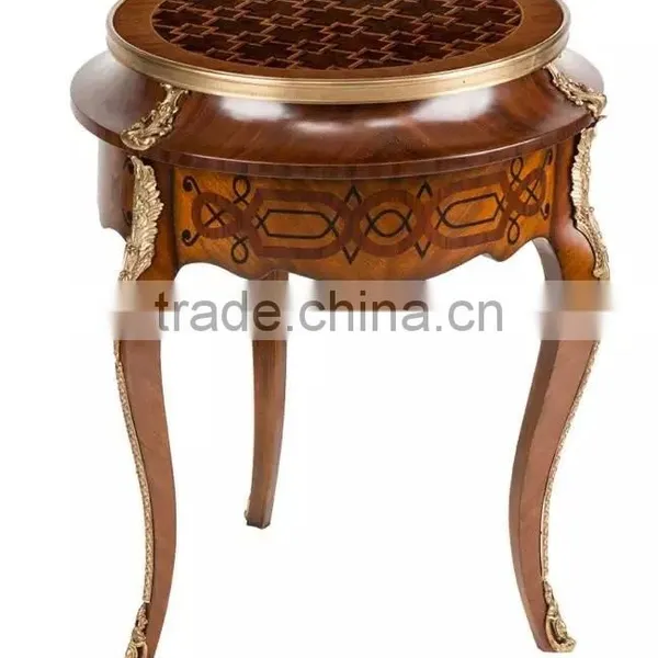 Handmade Marquetry Square Wood Coffee Table Vintage Living Room Furniture Solid Wood Carved Side Table With Bronze Side Handles photo-3