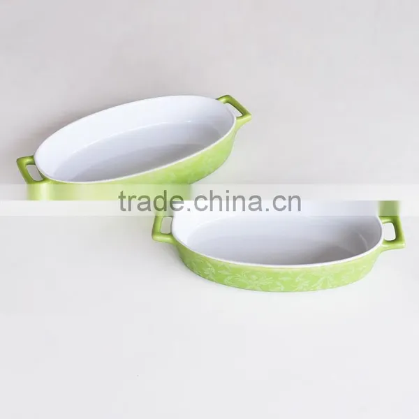 Set of 3 Oval Shape Bake Dish, Stoneware With Solid Color photo-2