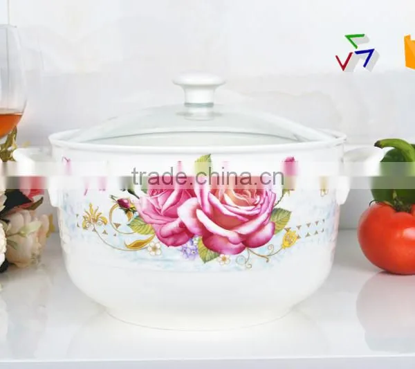 8" Porcelain Microwave Round Pot With Glass Lid photo-2