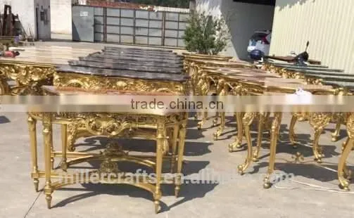 Gold Leaf With Natural Marble Top Antique Reproduction Console Table for Sales photo-2