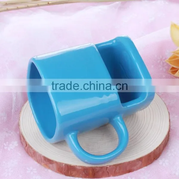 Easy Carry Ceramic Biscuit Cookie Holder Mug, Solid Color Glazed Promotional Gifts Mug photo-3