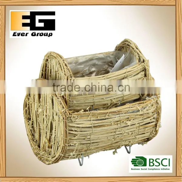 Handmade Natural Rattan Tray With Plastic Linning for Garden Planter photo-5
