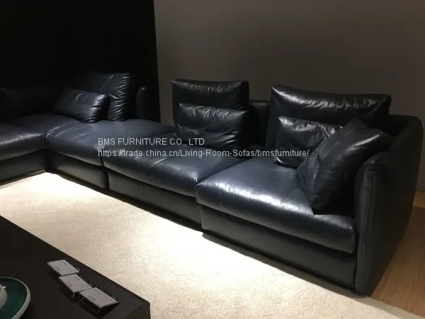 Italian Modern Full Leather High End Large Sectional Sofa Black photo-2