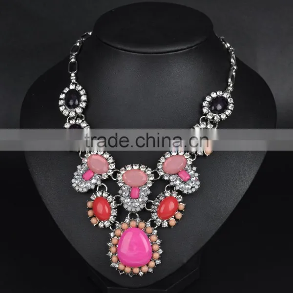 Multicolor Big Resin Gems Women Statement Necklace Jewelry Wholesale photo-2