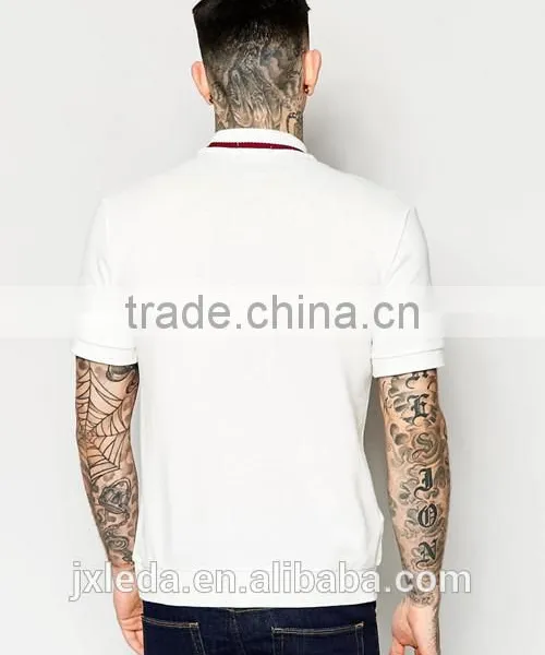 White Pique 100% Cotton Men Turtle Neck T-shirt Custom photo-2