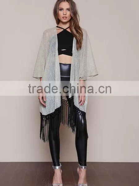 MGOO OEM Services Gold Dust Kimono Cardigan Fashion Tassels Tops Women Sexy Shawl Clothes Loose photo-2