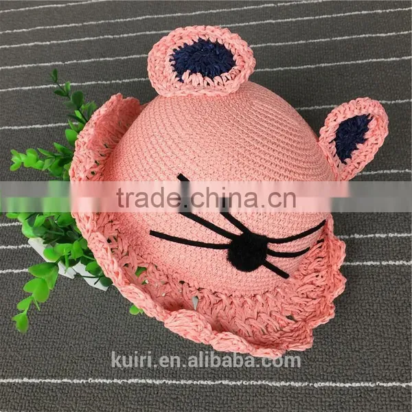 Pretty Lovely Kids Straw Hat Cat Ears Hand-woven Soft Straw Hats Baby Cartoon Cap Summer Straw Sunbonnet Infants Children Mz-255 photo-3