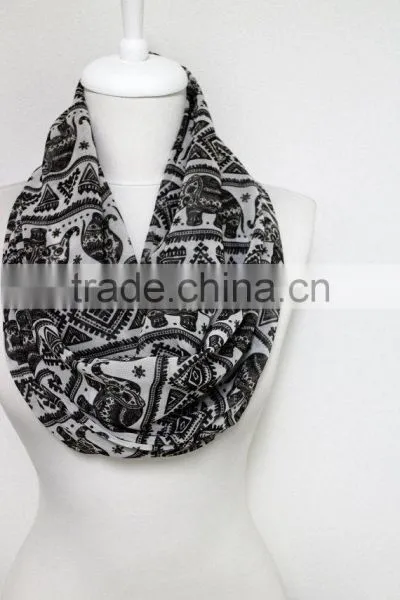 Elephant Pattern Chiffon Infinity Scarf, Circle Scarf, Long Scarf, Spring - Fall - Winter - Summer Fashion photo-3