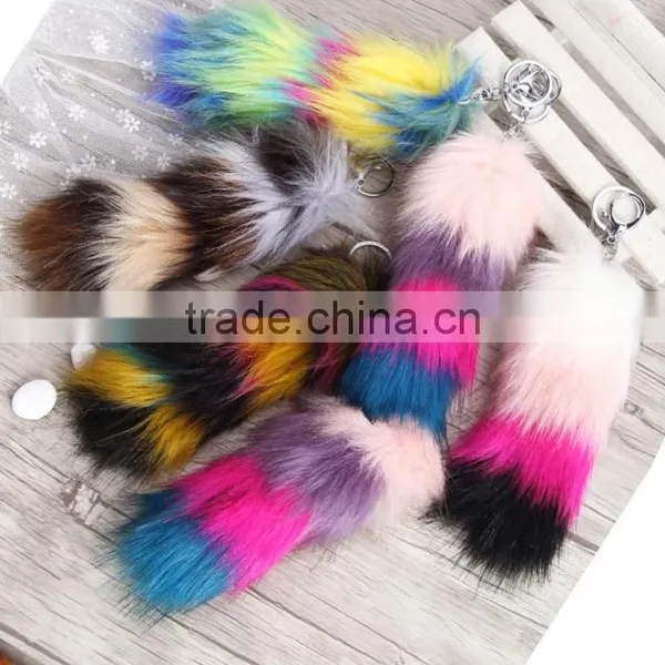 Rainbow Printed Logo Metal Crab Cheap Fake Fur Fox Tail Keychain Manufacture photo-3