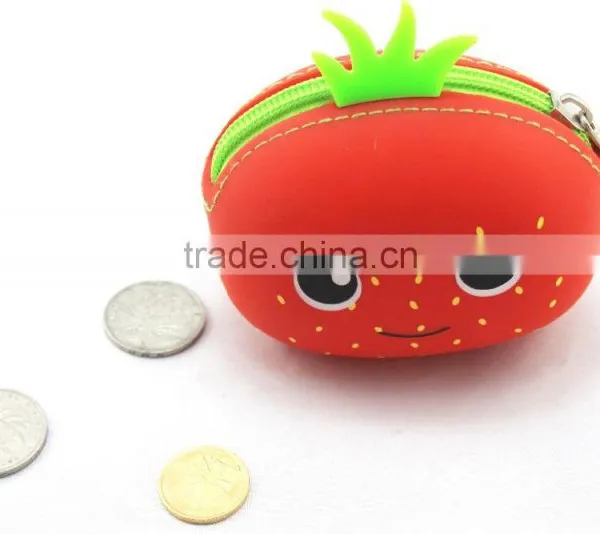 Cute Strawberry Fruit Series Rubber TPR Cartoon Silicone Wallet for Kids photo-2