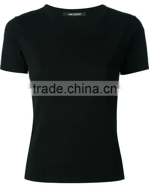 Custom Women Pure Black Plain Short Sleeve T-Shirts,Oem Cotton Blank Plain T Shirts for Women photo-2