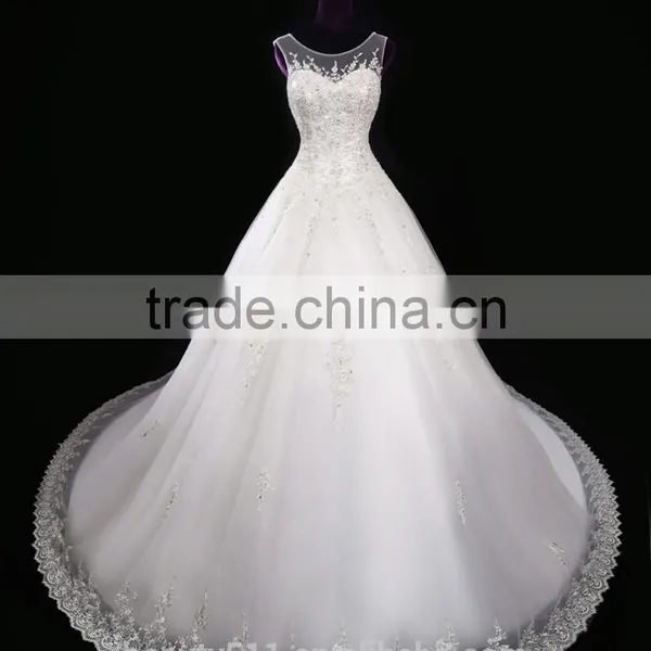 2017 New Style Luxury Beaded Round Neck Long Sleeve Mermaid Lace Wedding Dress BS42 photo-3