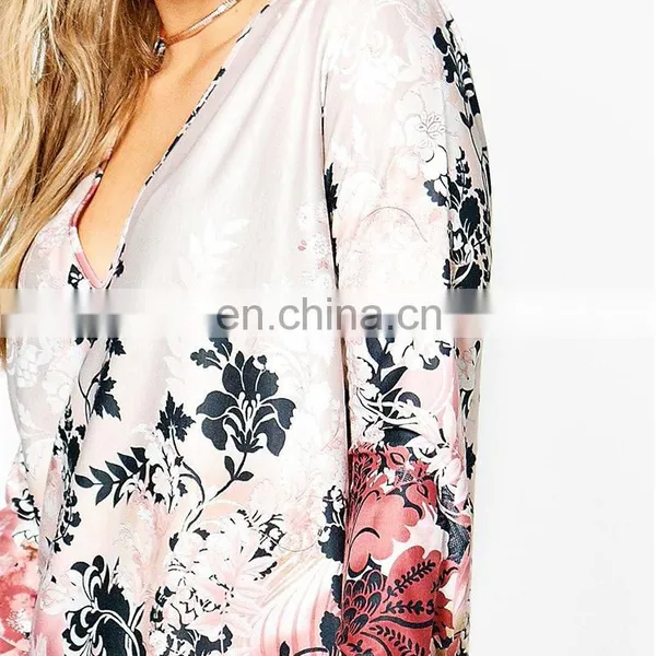 Summer Clothes Custom v Neck Printed Long Sleeve Women Mini Dress photo-4
