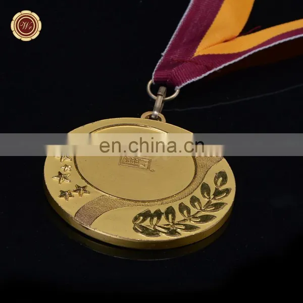 Wr Quality 3D Design Art Craft Collectible Gold Foil Metal Medal With Free Ribbon For Awards