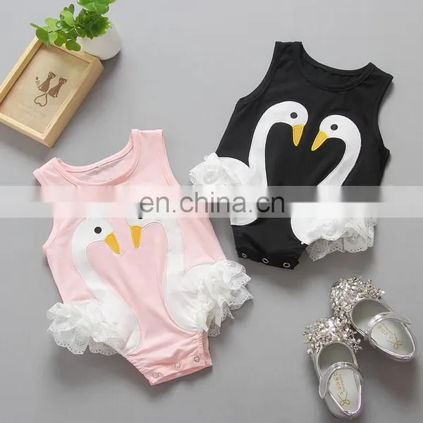 Fashion Swan Lace Summer Princess Cotton Newborn Baby Romper photo-2