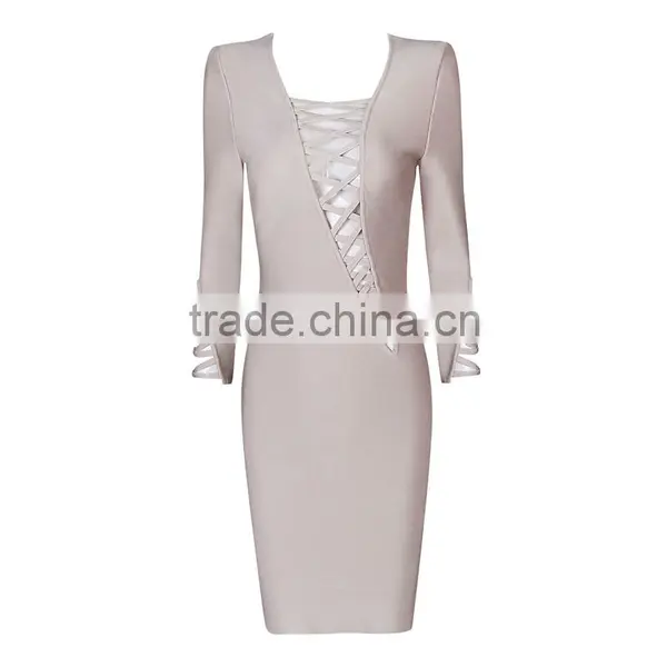 Summer Dress 2015 New Fashion Elegant and Sey Women Black Red Beige White Long Sleeve Evening Party Bandage Dress Bandage Bodyco photo-2