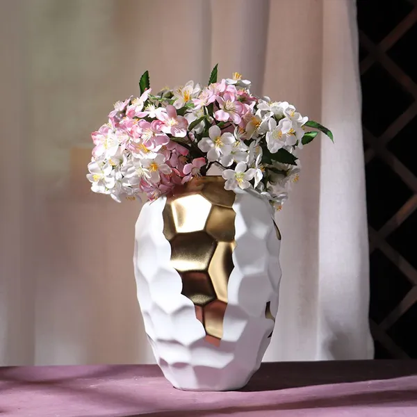 Creative Modern Simple Fashion White Gild Ceramic Flower Vase For Living Room Decor photo-4