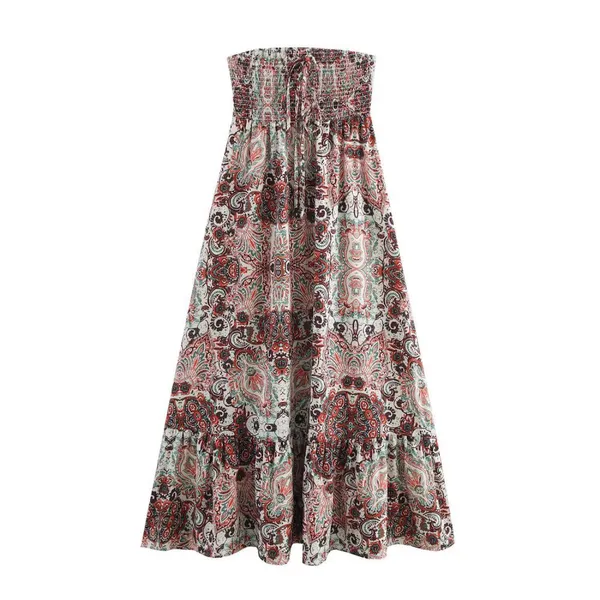 Printed pullover sleeveless vacation style strapless long dress