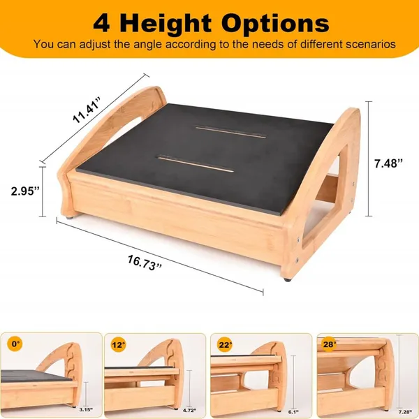 Wood Folding Foot Rest Footstool Bamboo Stool Adjustable Footrest Wooden Footstool photo-3