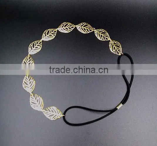 Fancy Lovely Young Women`s Gold Plated Leaves Shaped Elastic Fashion Headband photo-4