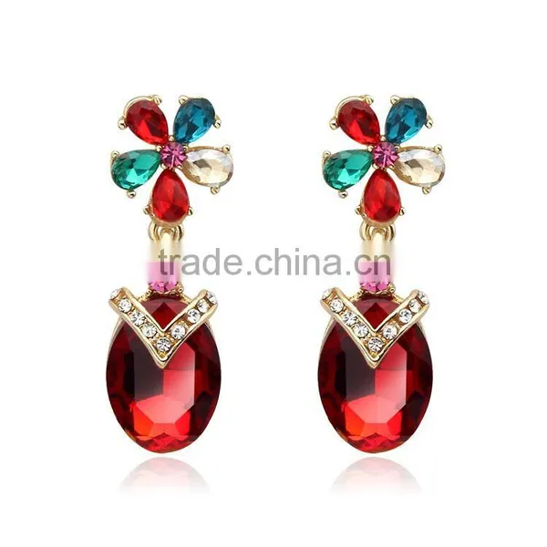 NEW Women Green Crystal Gold Plated Drop Dangle Earrings photo-3