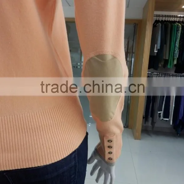 Women v Neck Long Sleeve With Fake Leather Patch on Elbow 2016 Fall/winter Pullover Sweater photo-3