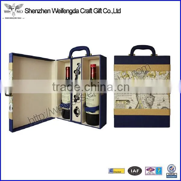 Map Pattern Leather Wine Carry Case With Handle