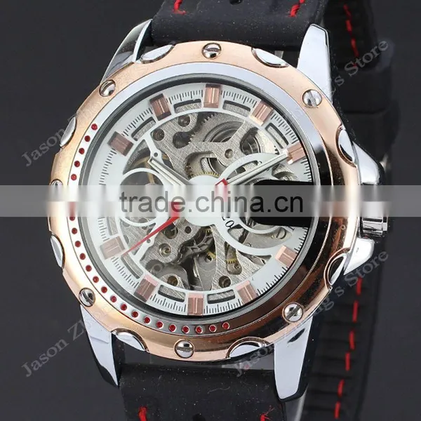 New WINNER Hollow Engraving Skeleton Casual Design Black Golden Case Rubber Strap Watches Men Luury Brand Automatic Watches photo-2