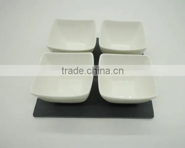 [factory Direct] 17x17cm Cut Edge Square Slate Coaster With 4 Notches And 4 Cups Item BD-1717SD1AN photo-3