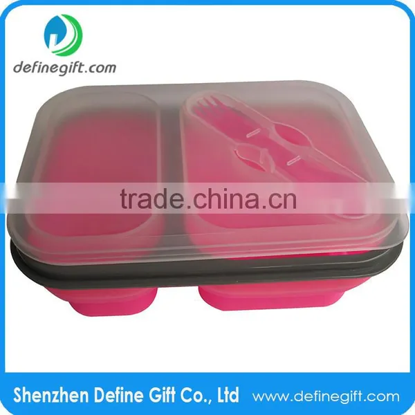 BPA Free 2 Compartment Eco Pink or Blue Folding Silicone Collapsible Food Container Quality Choice photo-2