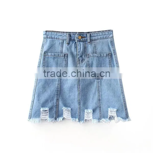 Wholesales Fancy Girls Fashion Women Ripped Raw Edges Skinny Denim Jeans Short Skirts