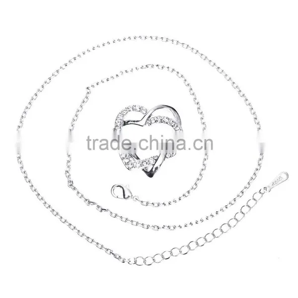 Fashion Jewellery Necklace Women 18k Gold Plated Austrian Crystal Rhinestone Zircon Chunky Double Heart Pendants photo-6