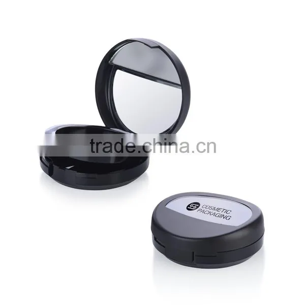 OEM Round Black Empty Foundation Makeup Compact With Mirror photo-2