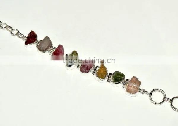 Rough Mulri Tourmaline Gemstones 925 Sterling Silver Bracelet Jewelry