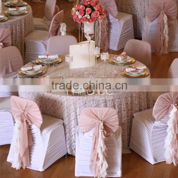 Hot Sale 2016 Wholesale Blush Chiffon Ruffled Wedding Chair Cover Sash Hood photo-4