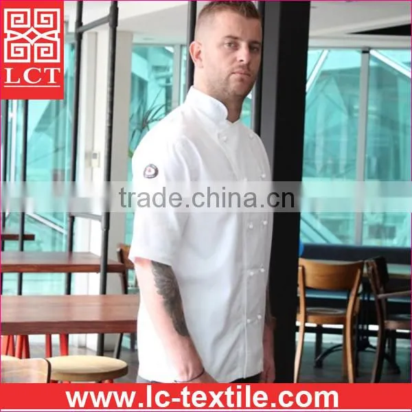 Supply Twill Weave Gabardine for Long Lasting Wear Short Sleeve Chef Uniform Equipped With 10 Stud Buttons(LCTU0021) photo-3
