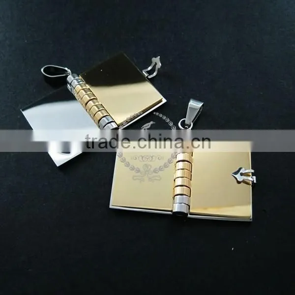 25x28mm 316L Stainless Steel Book Locket With 3 Gold Plated Pages DIY Custom Laser Pendant Charm Supplies 1820249 photo-2